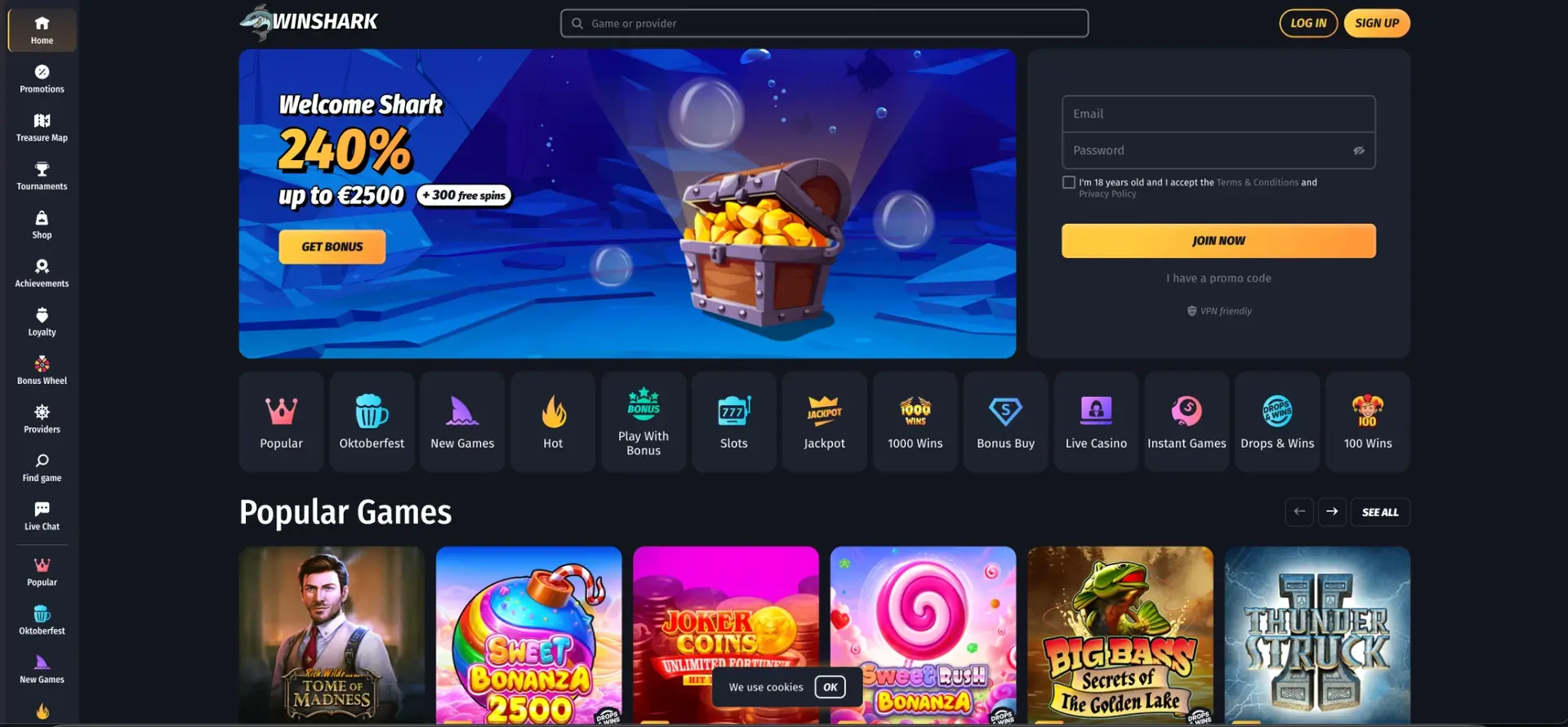 Winshark Casino interface