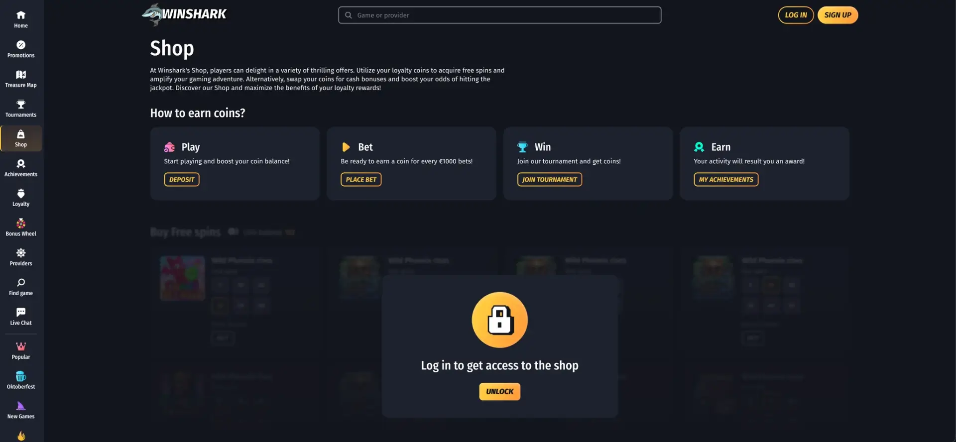 Winshark loyalty Shop reward catalogue