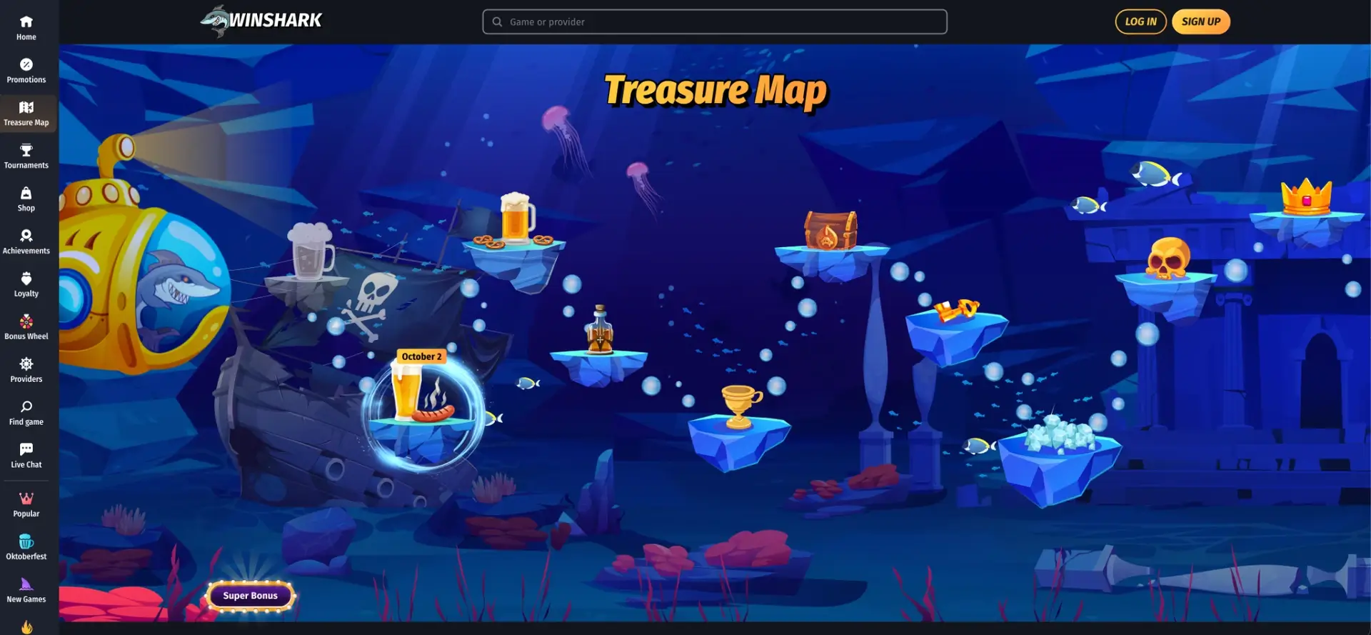 Winshark Treasure Map daily bonus calendar
